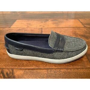 Cole Haan Navy Blue Felt Herringbone & Leather Boat Shoes Penny Loafers, Size 8